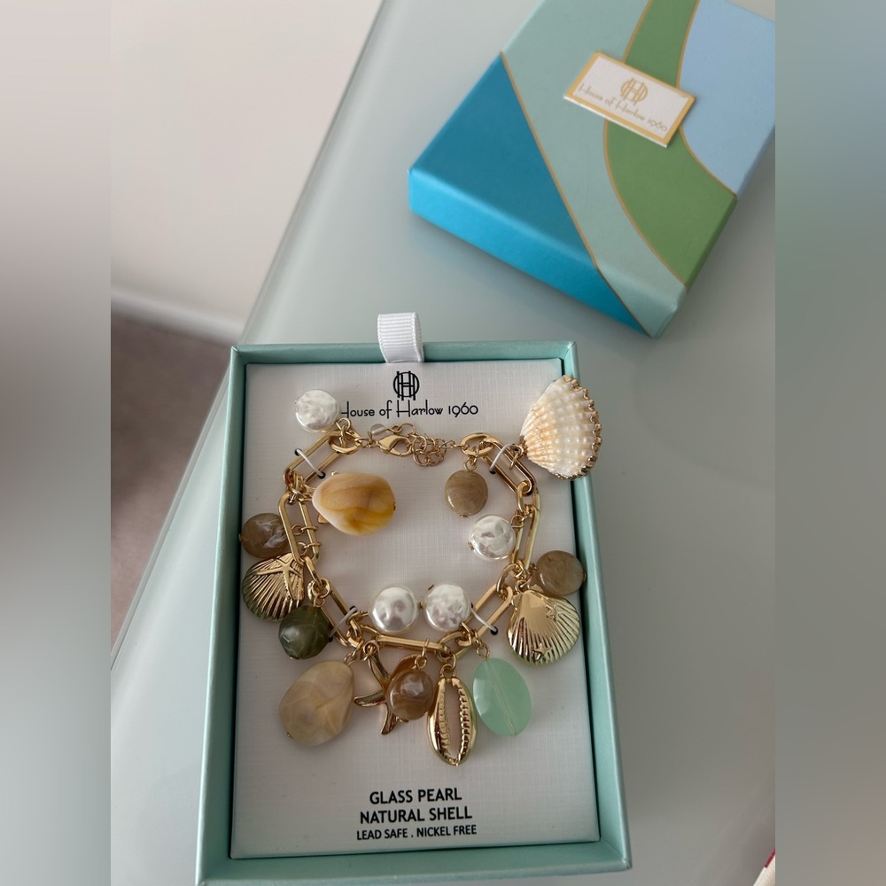 Gold seashell coastal Charm Bracelet